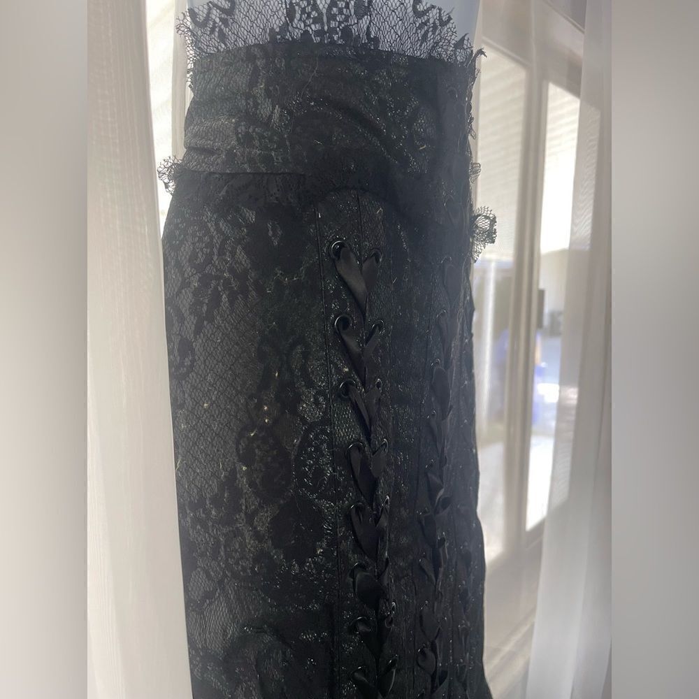 Lip Service Vintage Black Lace and Pleather PVC Corset Pencil Skirt - Picture 3 of 7